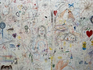 woman in blue dress and man in blue shirt graffiti