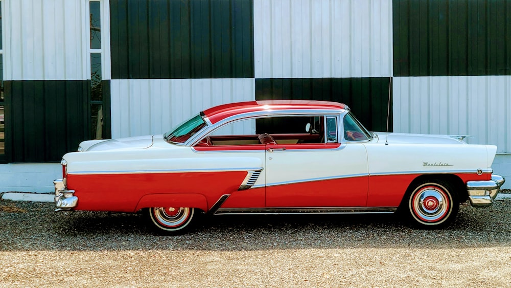 red and white vintage car