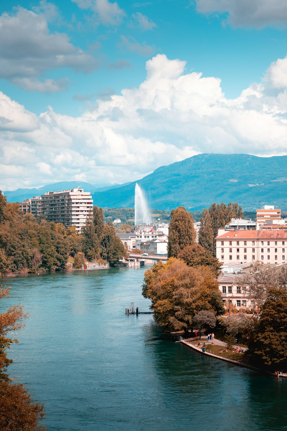 body of water near trees and buildings during daytime