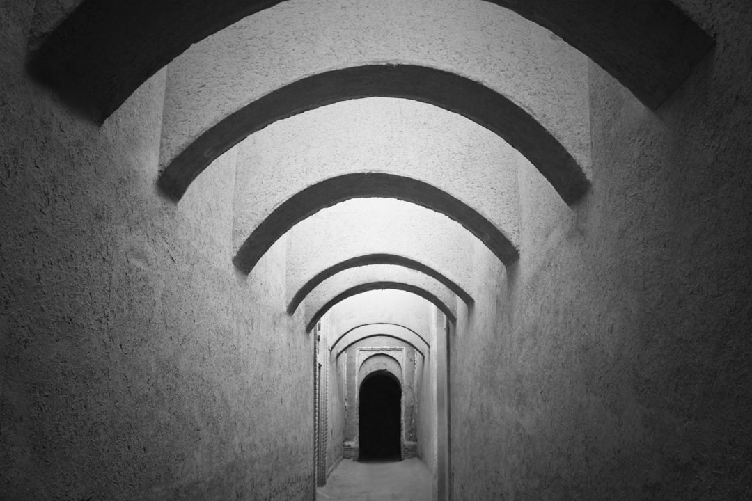 gray and white brick tunnel