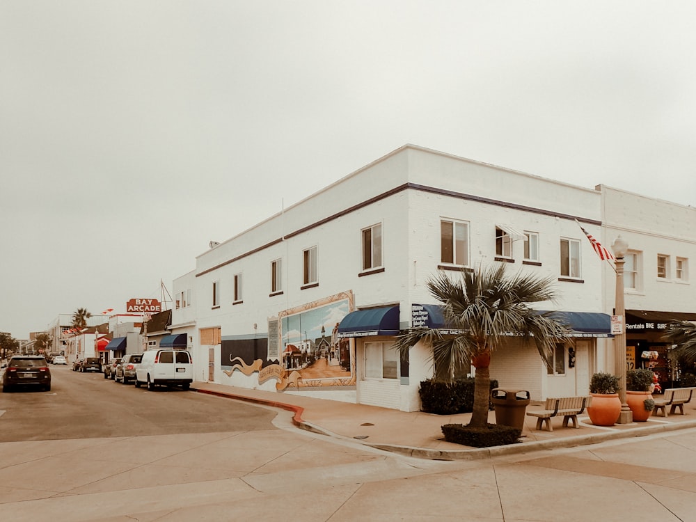 white and blue concrete building