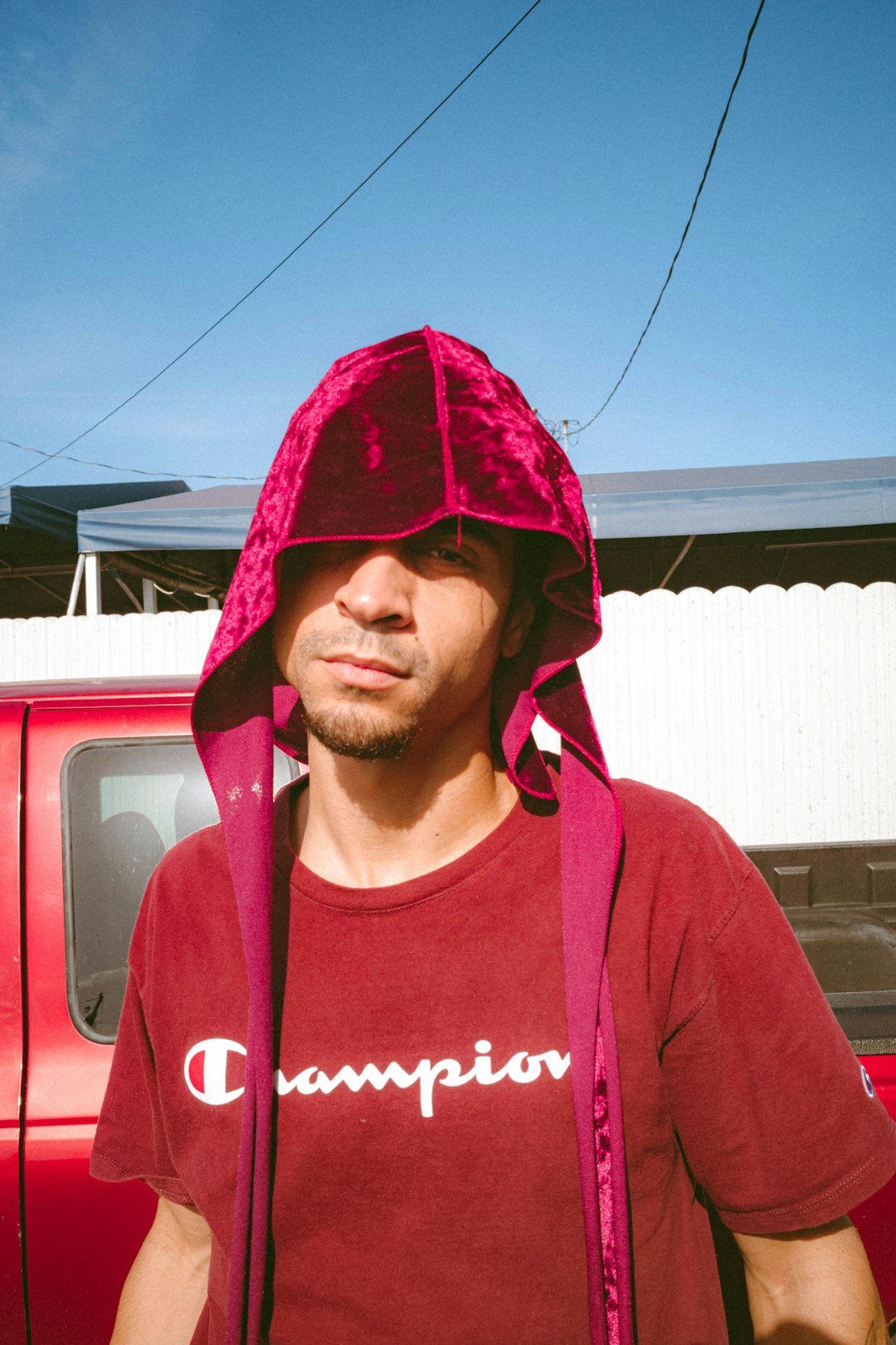 man in red and white hoodie