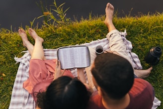 people sitting on grass field during night time