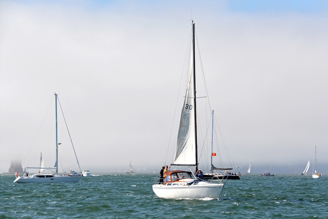 white sail boat on sea under gray sky