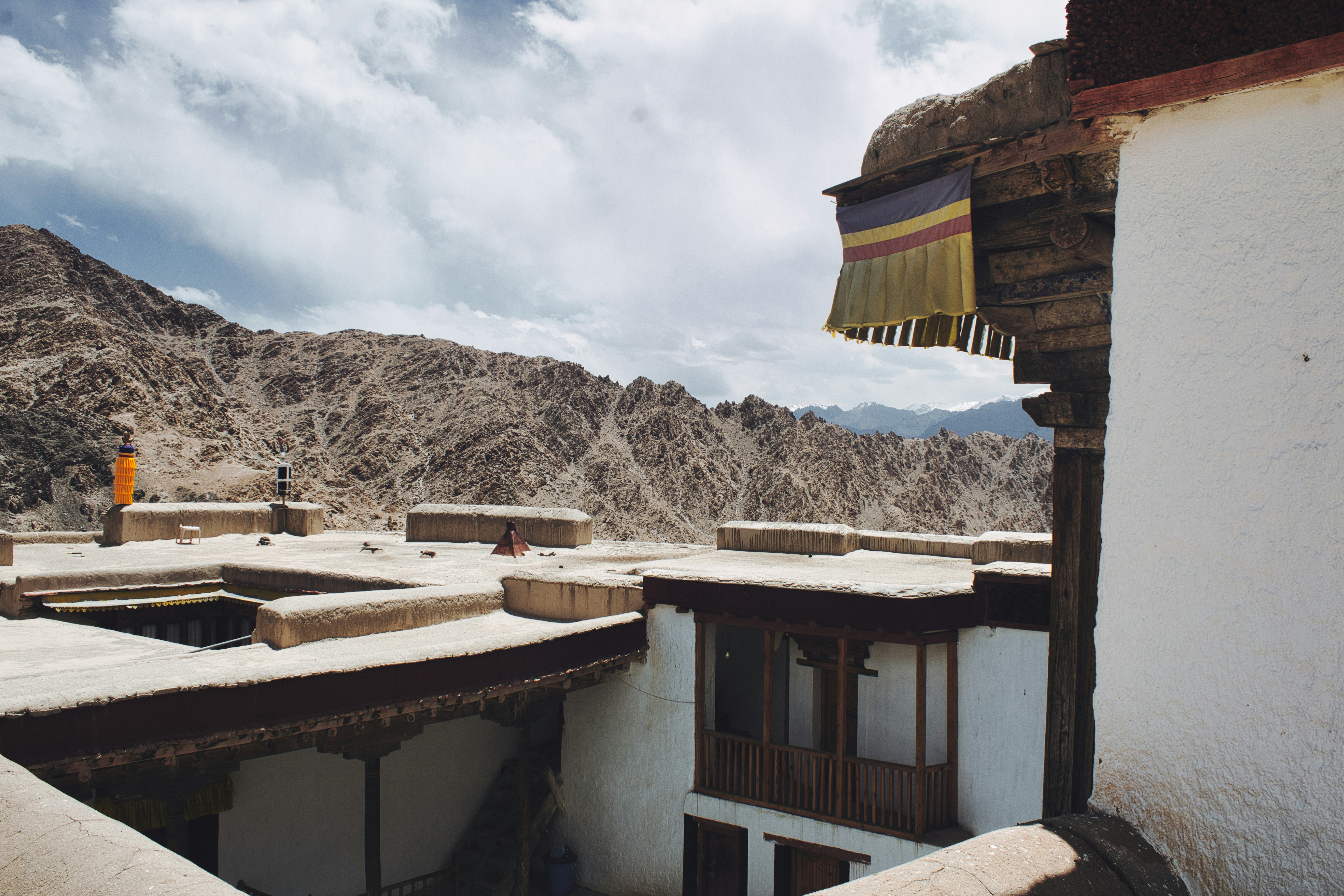 Monastery with mountain backdrop