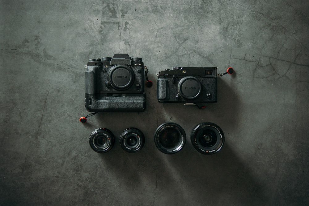 black camera on gray floor