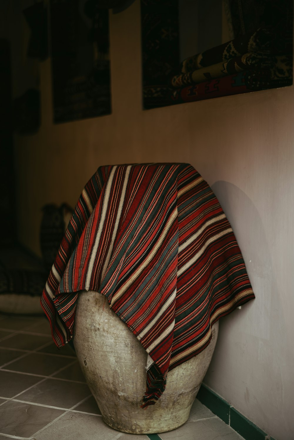 red white and black striped textile