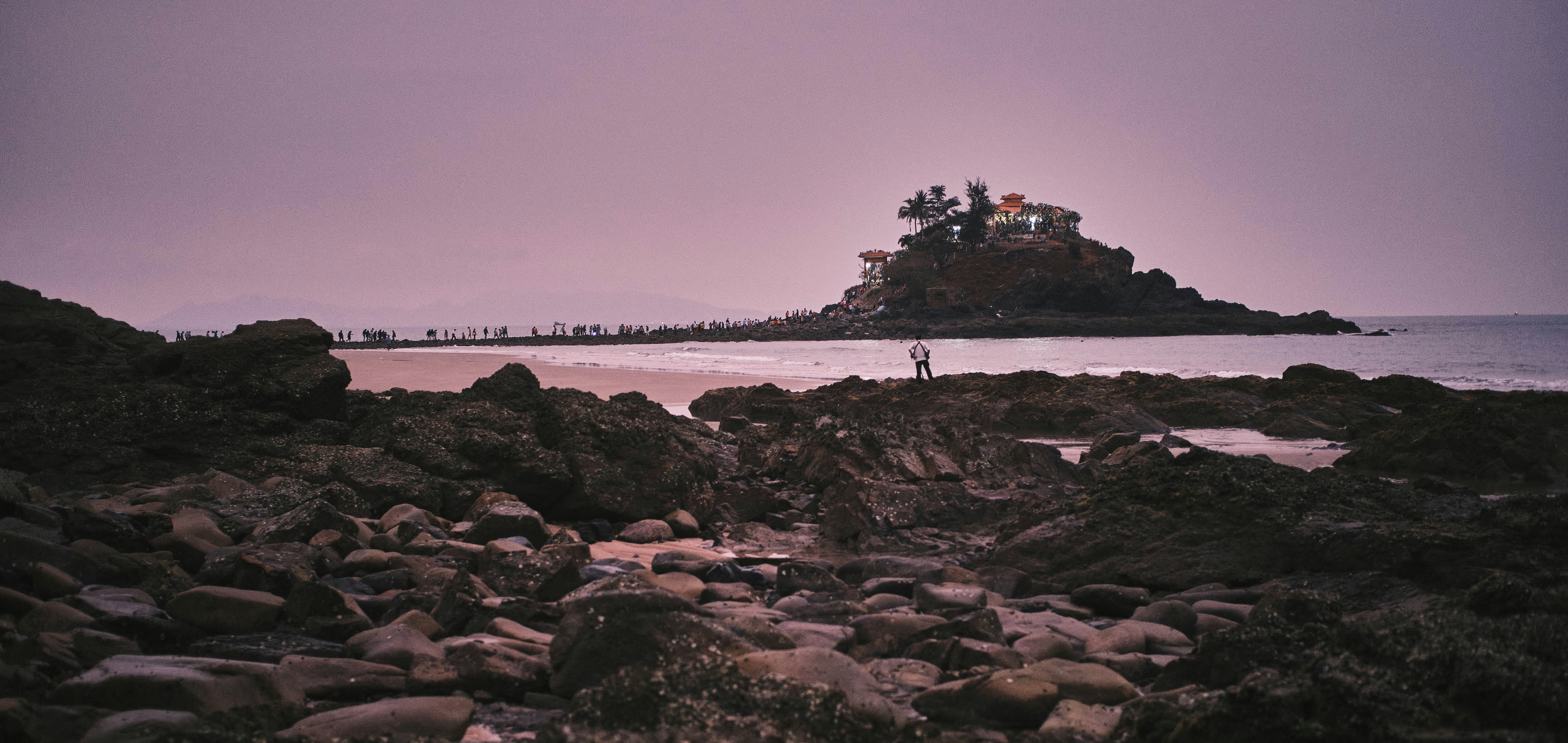 people standing on rocky shore during daytime