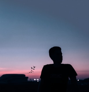 silhouette of man standing during sunset