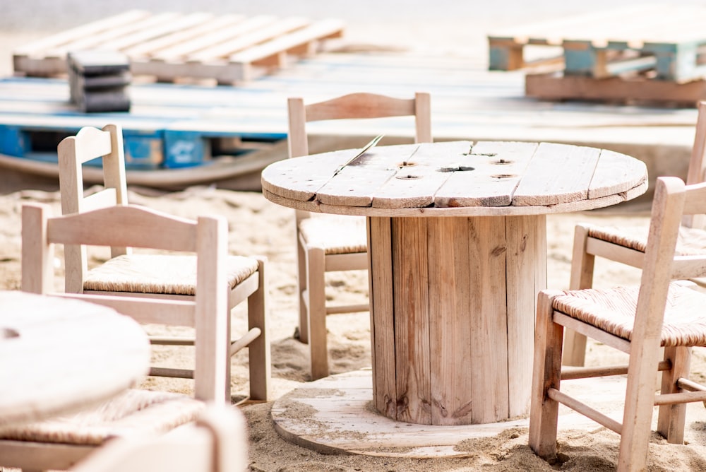 brown wooden table with chairs