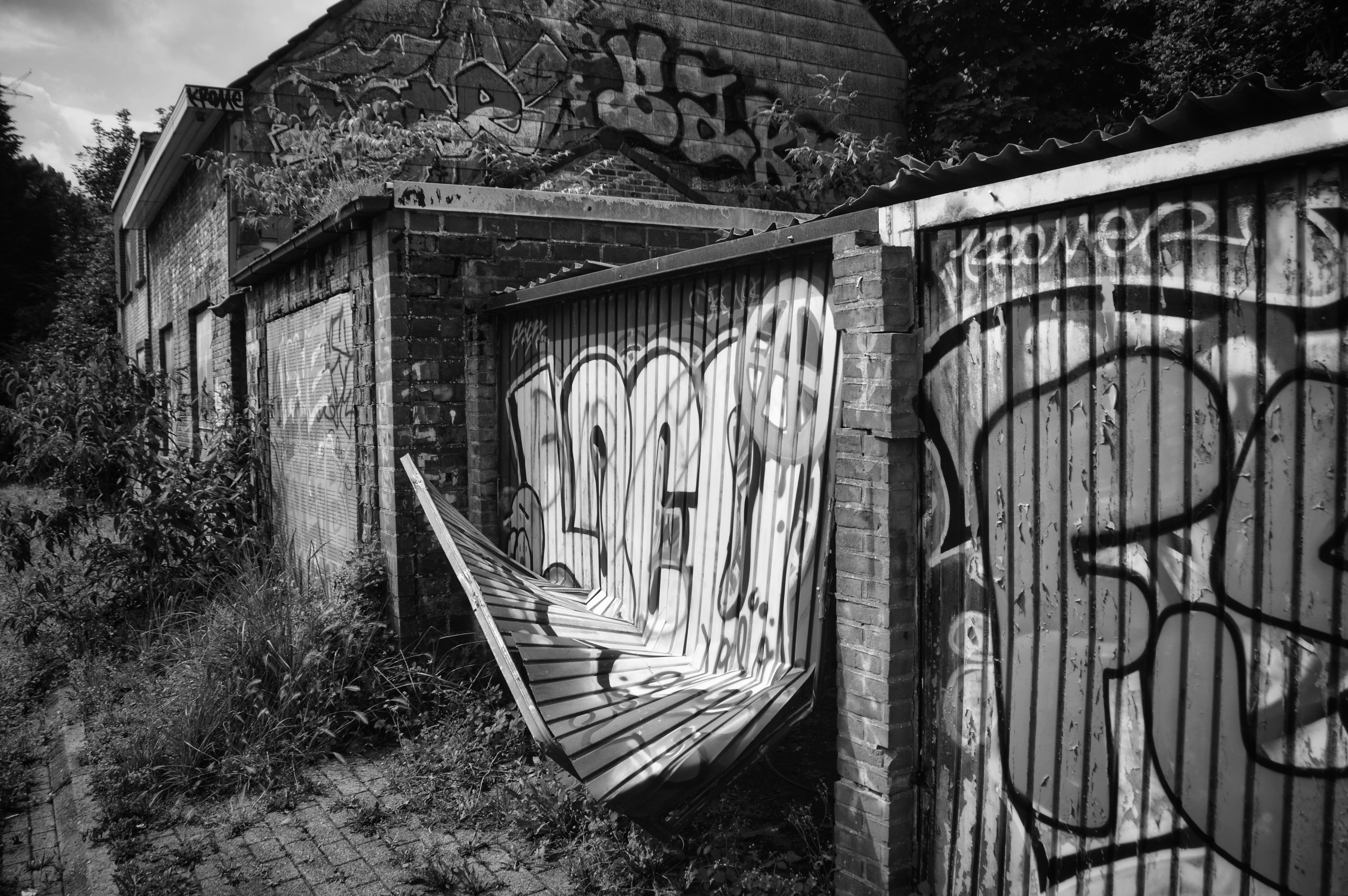grayscale photo of wooden fence