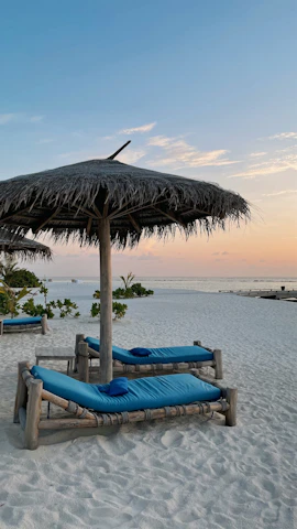 Outdoor lounge chairs crafted from synthetic fiber and waterproof textiles under soft sunlight