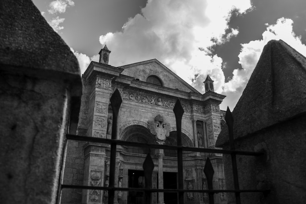 grayscale photo of concrete building