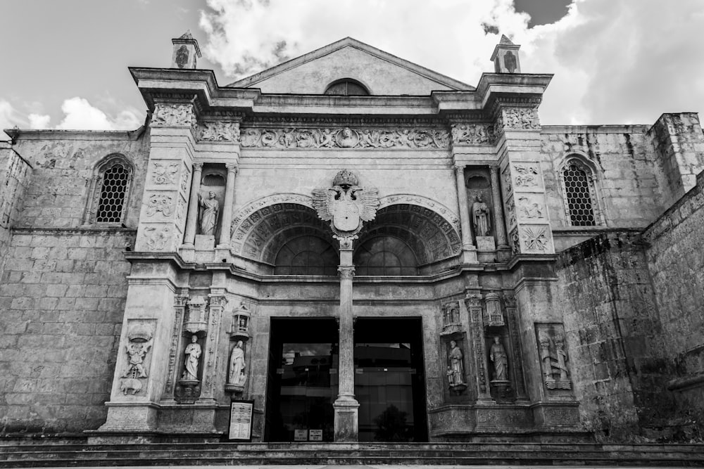 grayscale photo of concrete building