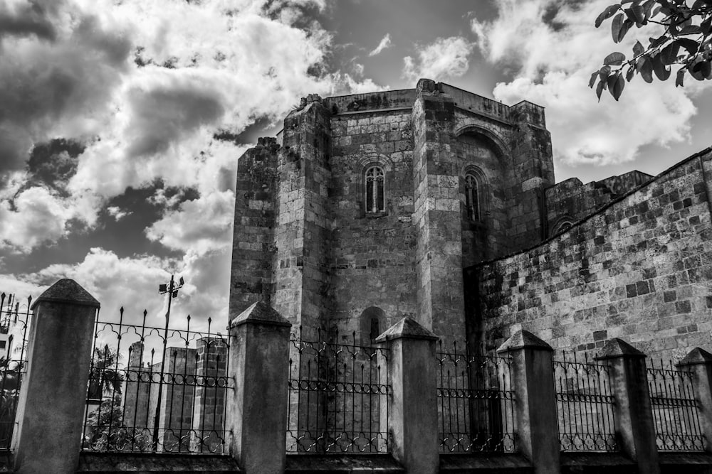 grayscale photo of concrete building