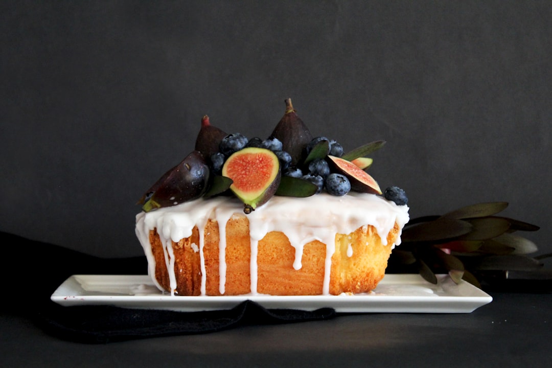 brown and white cake on white ceramic plate