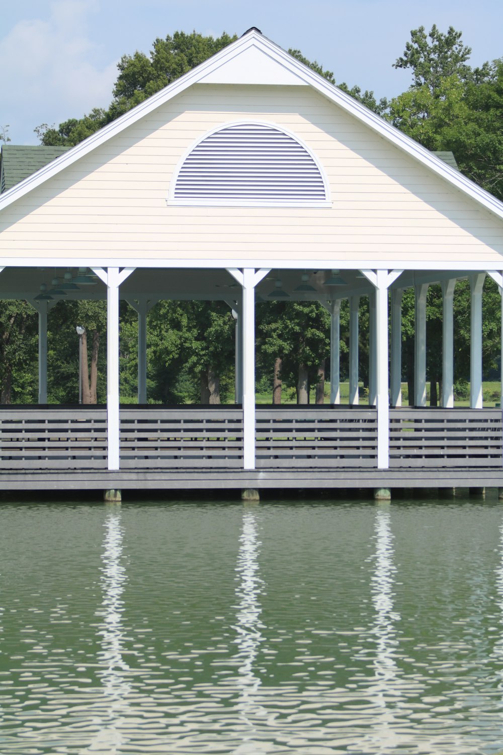 white and gray wooden house on body of water during daytime