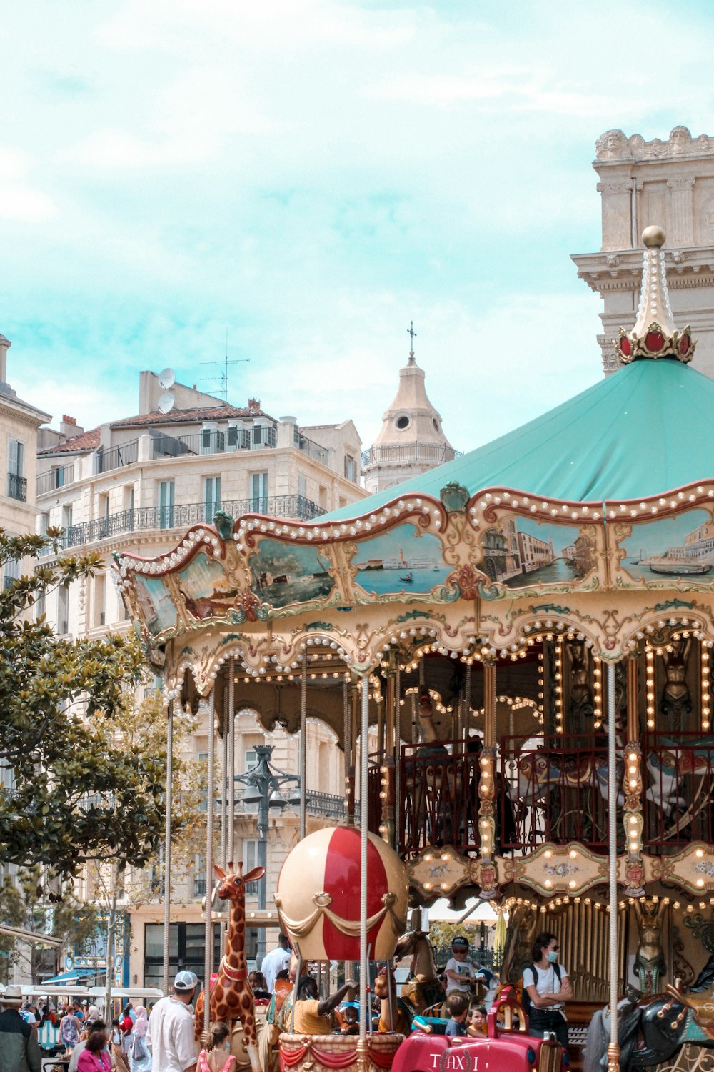 carousel with lights turned on during night time