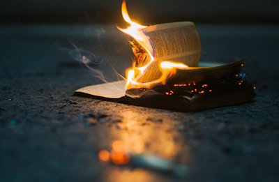 white book page with fire