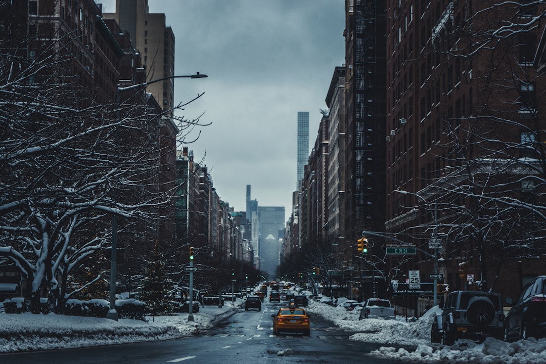 cars on road between high rise buildings during daytime