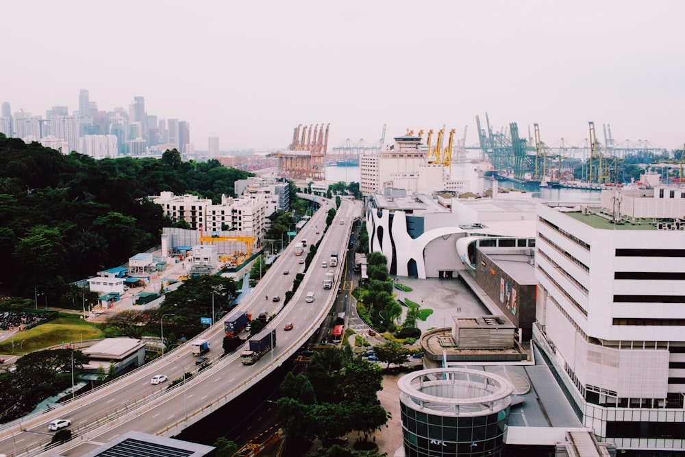 cars on road near city buildings during daytime