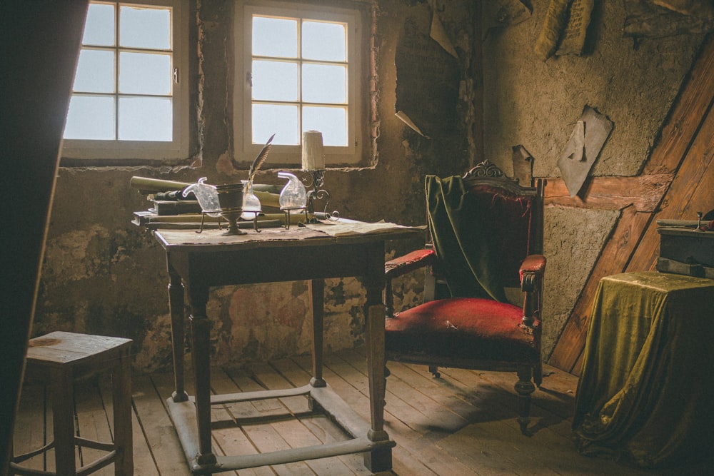 brown wooden table with chairs