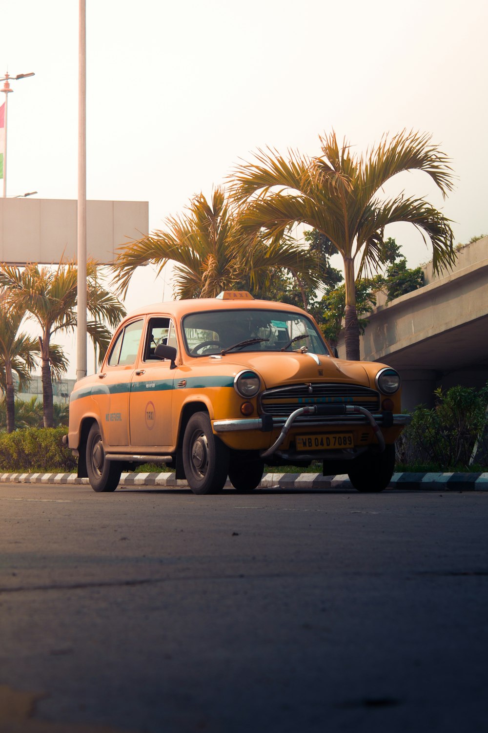 yellow and black chevrolet classic car on road near palm trees during daytime