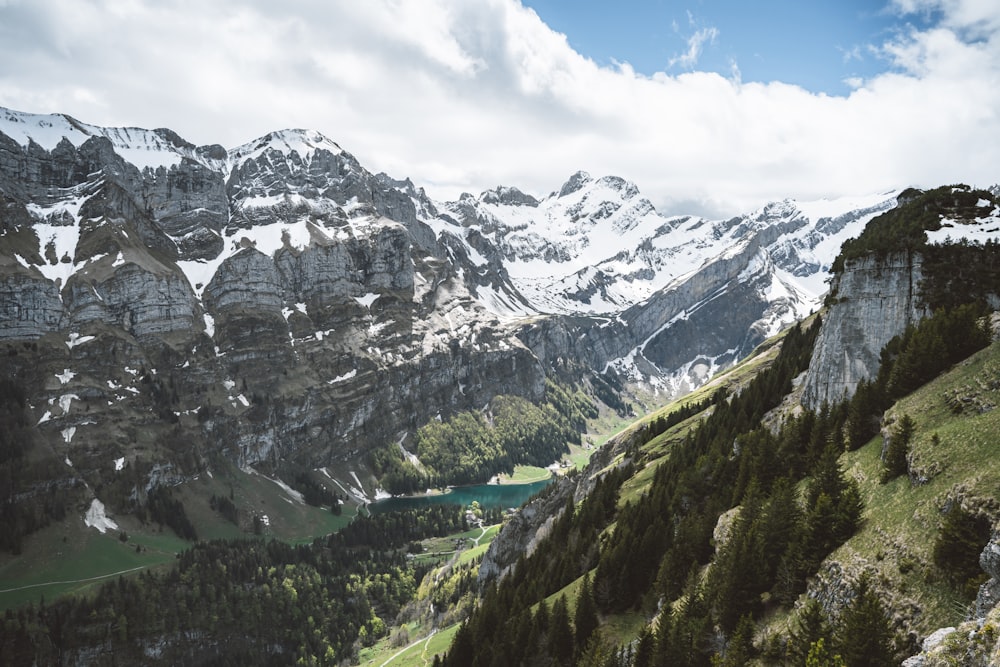 green trees on mountain under cloudy sky during daytime