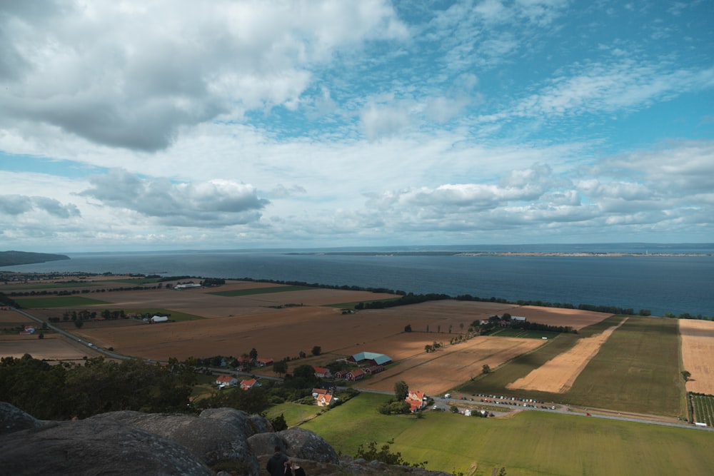 aerial view of green field under cloudy sky during daytime