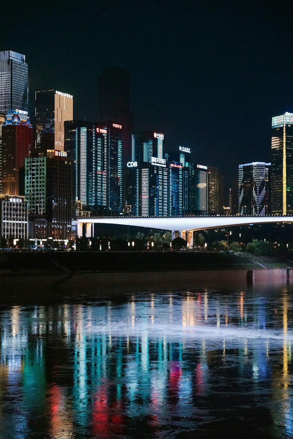 city skyline during night time