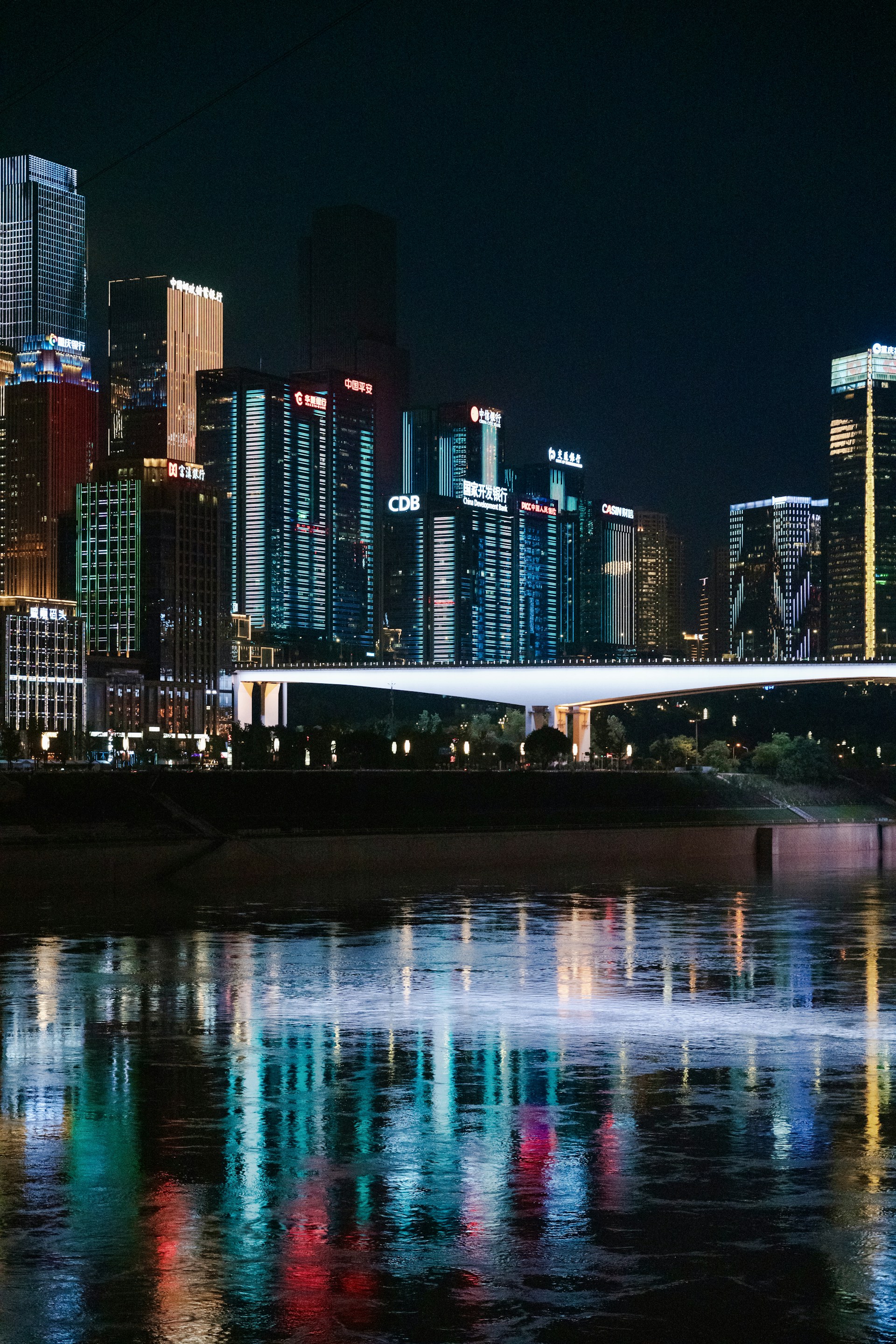 city skyline during night time