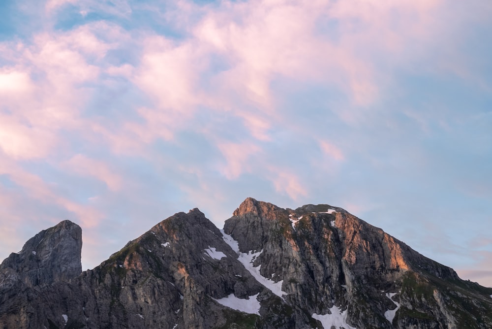 snow covered mountain under cloudy sky during daytime