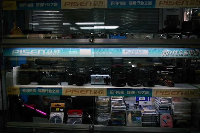 A display of various NVR kits and accessories.