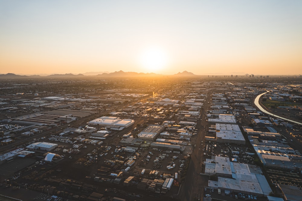 aerial view of city during sunset