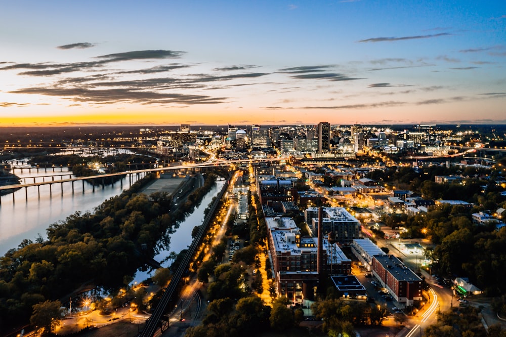 aerial view of city during night time