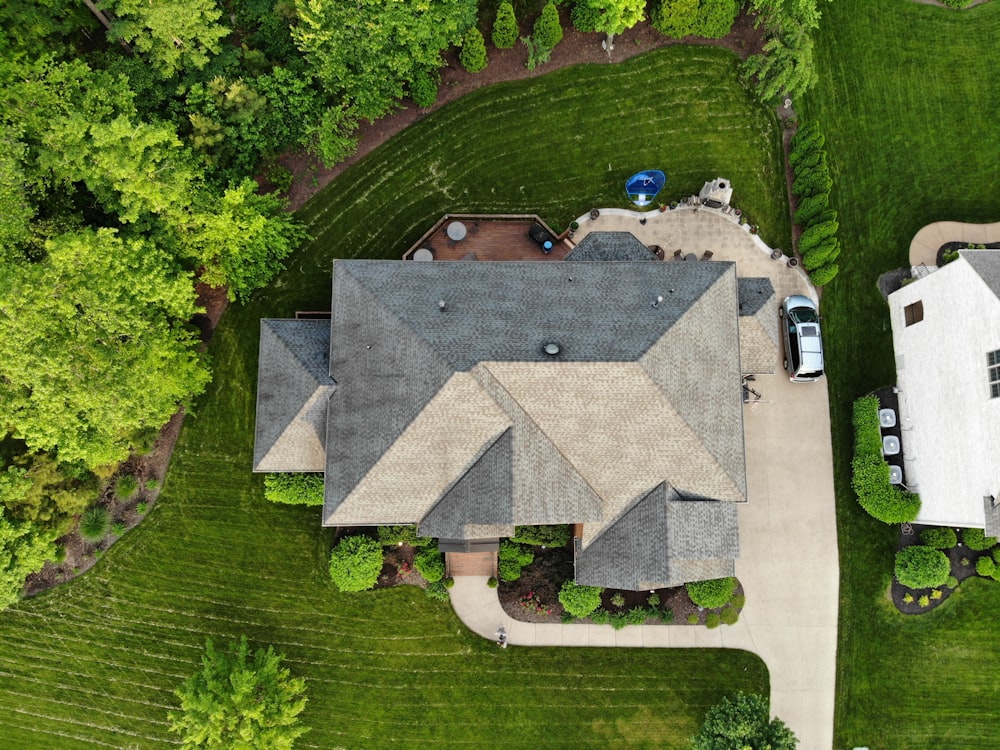 aerial view of green grass field