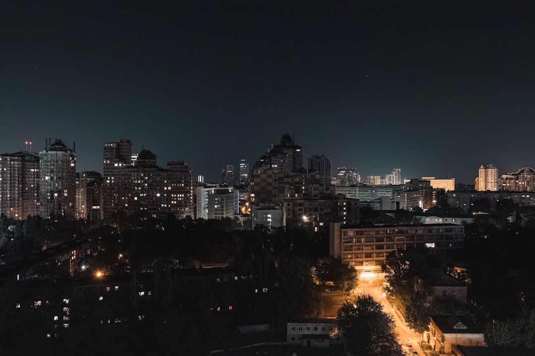 city skyline with lights during night time