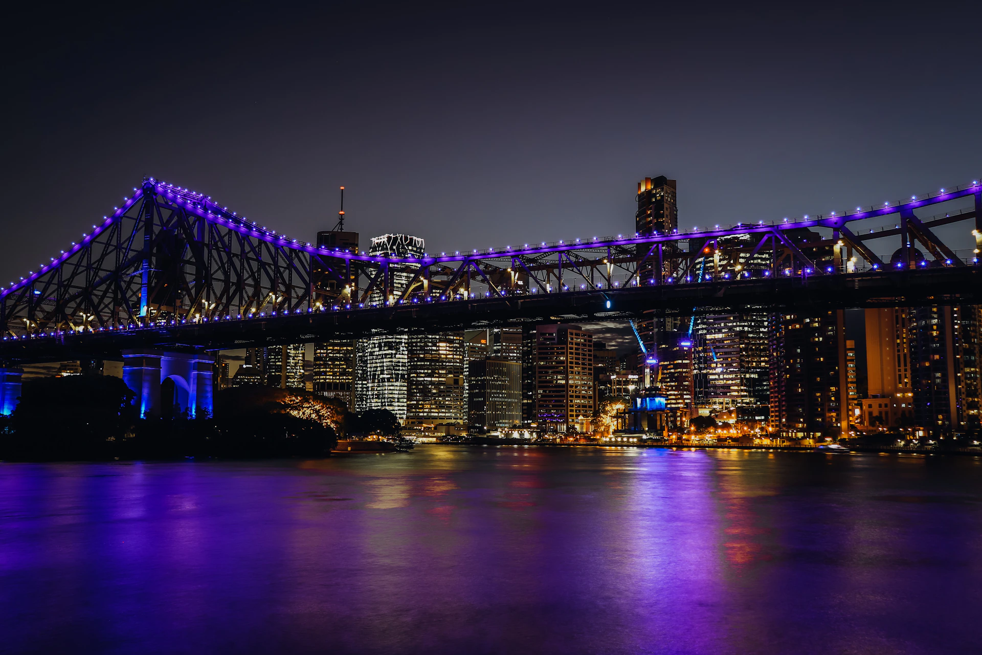 bridge with lights during night time