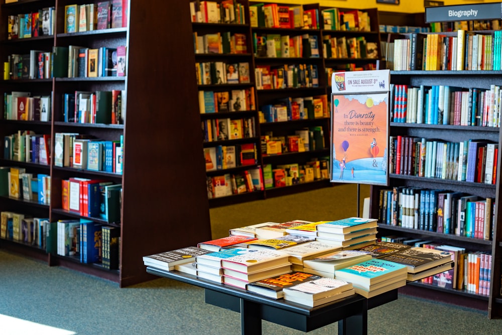 books on brown wooden shelf