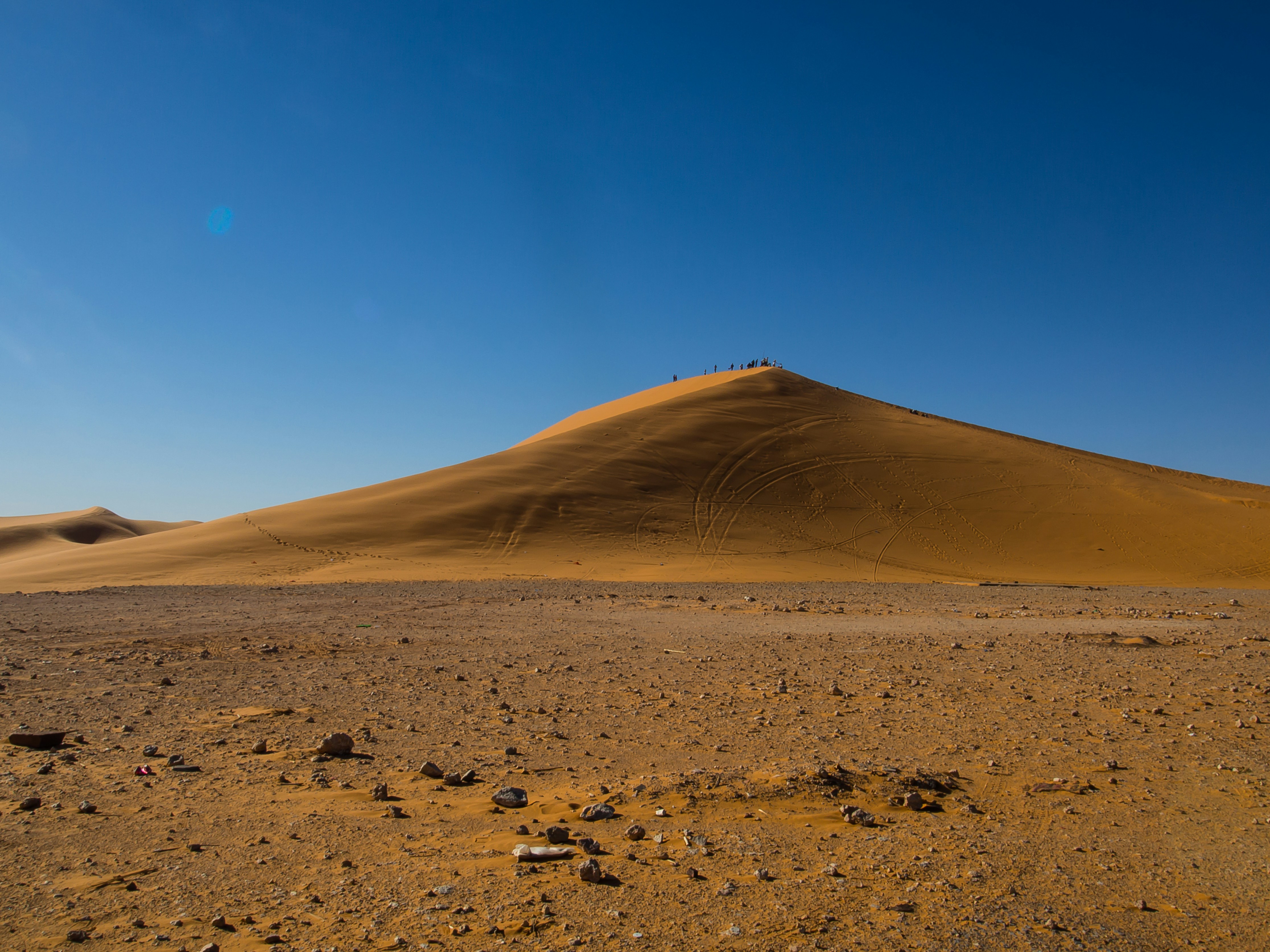 Campo de arena marrón bajo el cielo azul durante el día