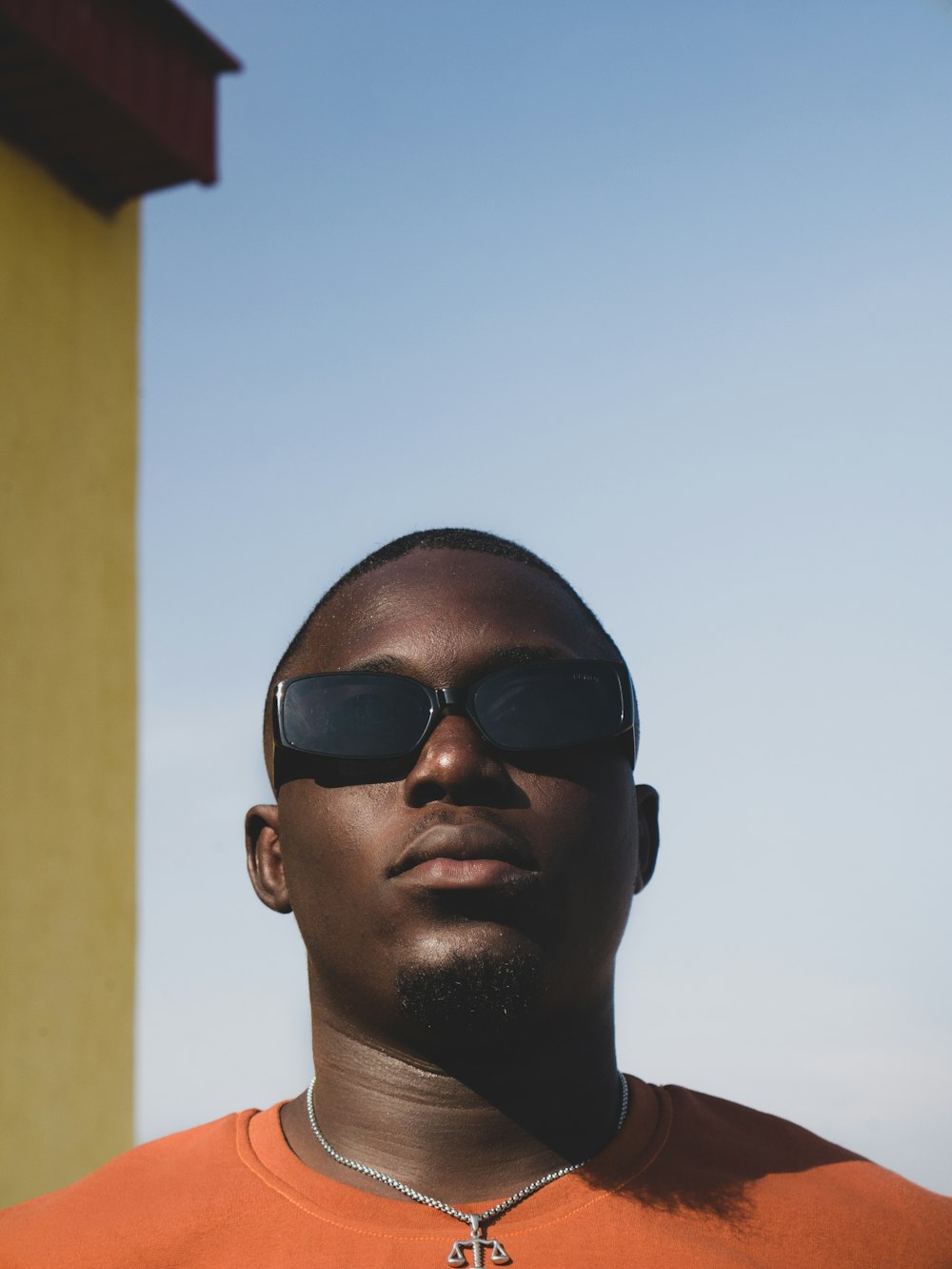 man in black sunglasses and white collared shirt