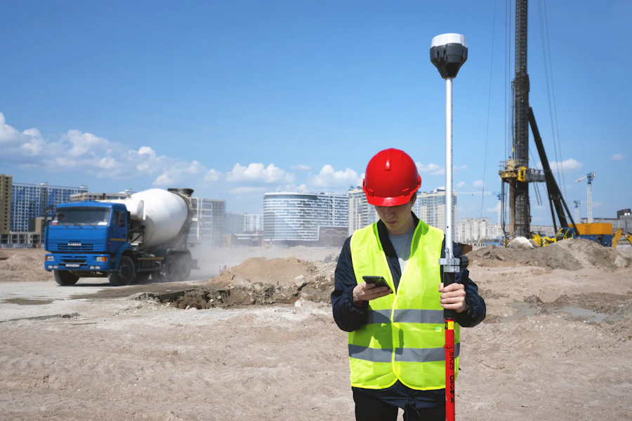 Profesional trabajando con equipo de seguridad en una obra