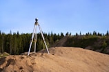 gray tripod on brown rock