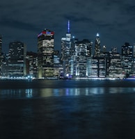 city skyline during night time