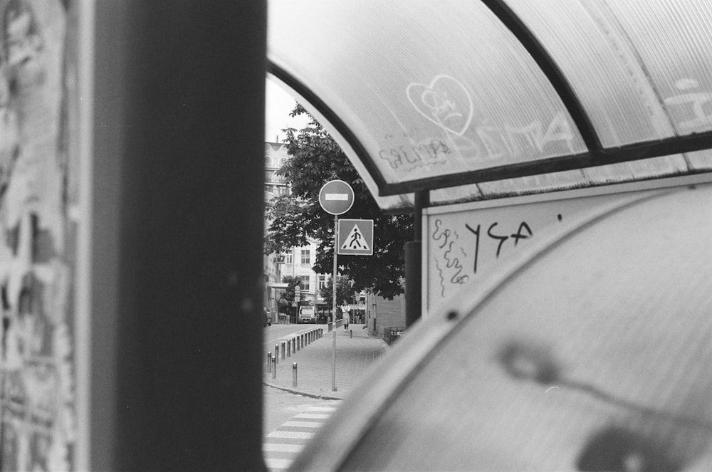 grayscale photo of a store front