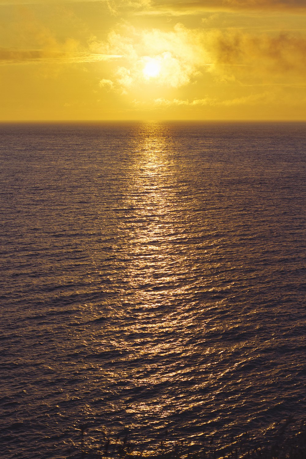 body of water during sunset