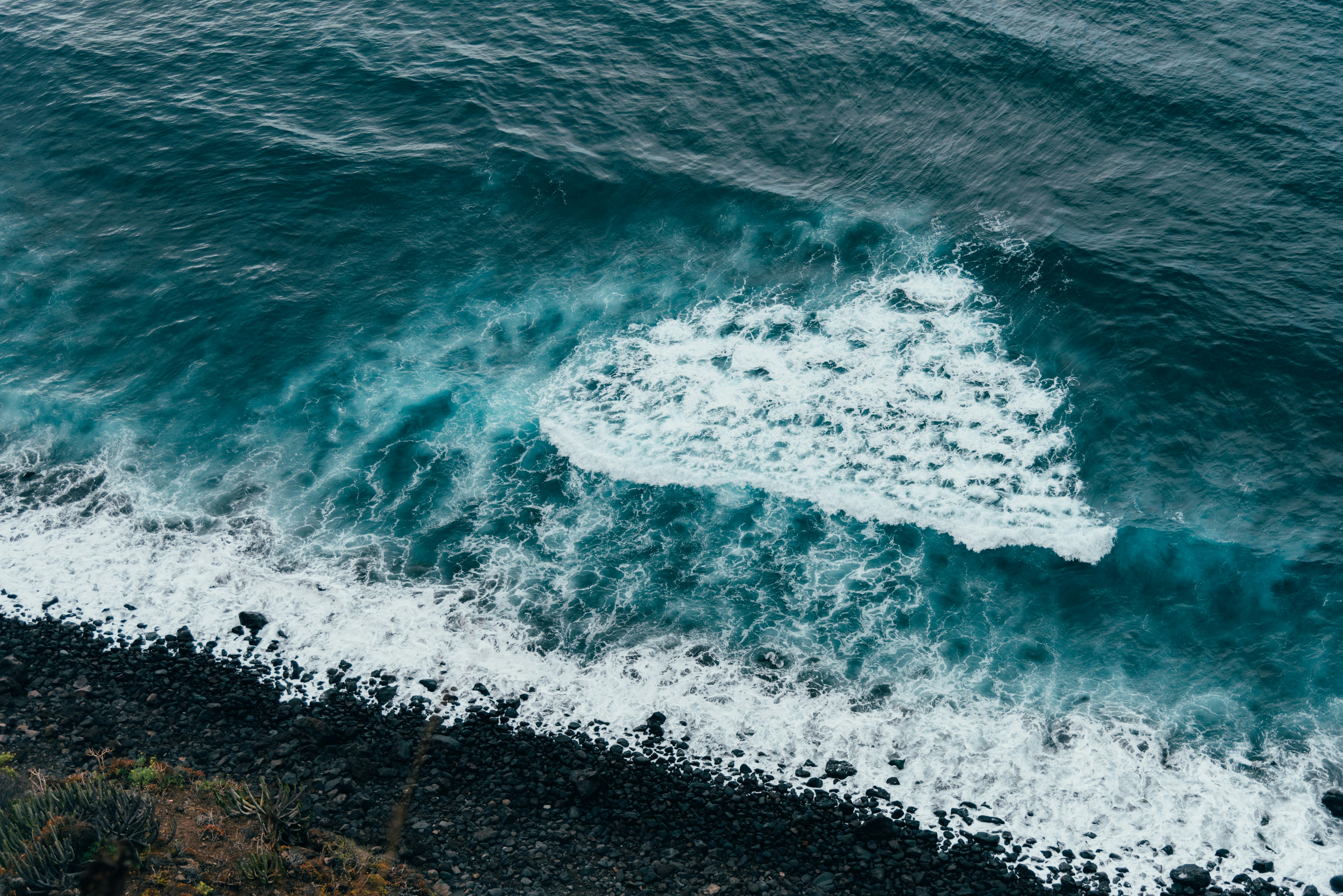 aerial view of ocean waves