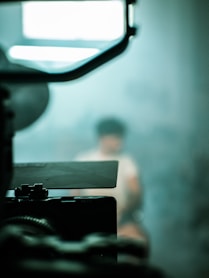 black camera on black stand