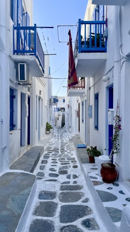 white and blue concrete building
