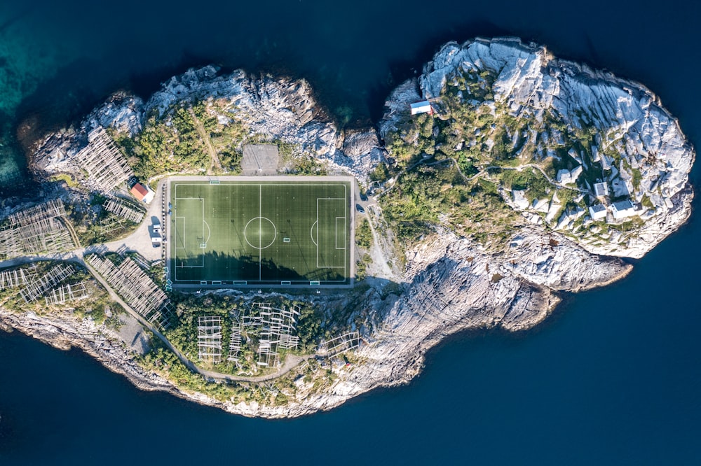 aerial view of house on top of mountain